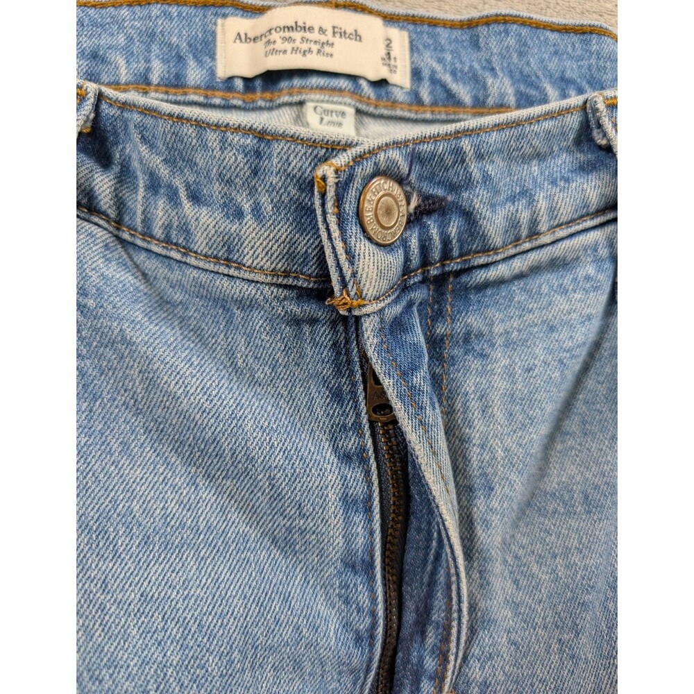 Abercrombie & Fitch Curve Love 90s Straight Jeans 32/14S High Rise Raw Hem Blue - Picture 3 of 11